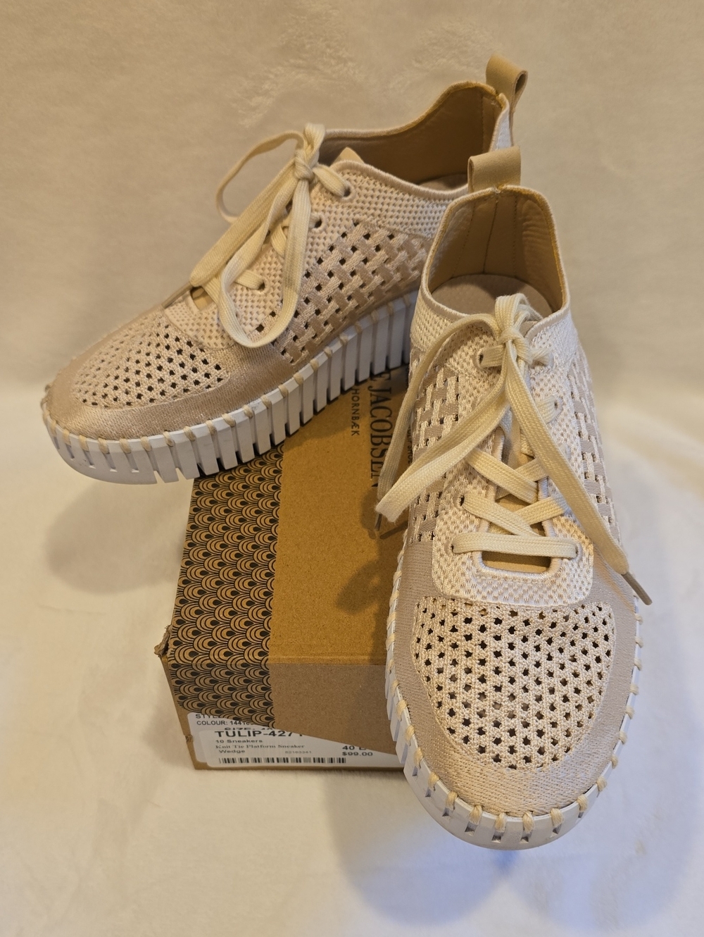 Ilse Jacobsen Women’s Cream Knit Lace-Up Platform Sneakers